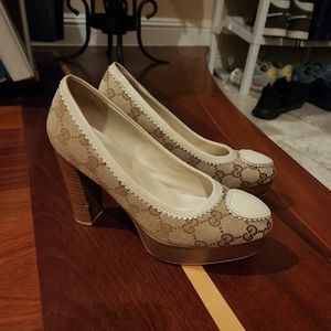 Gucci Monogram Beige Platform Heels